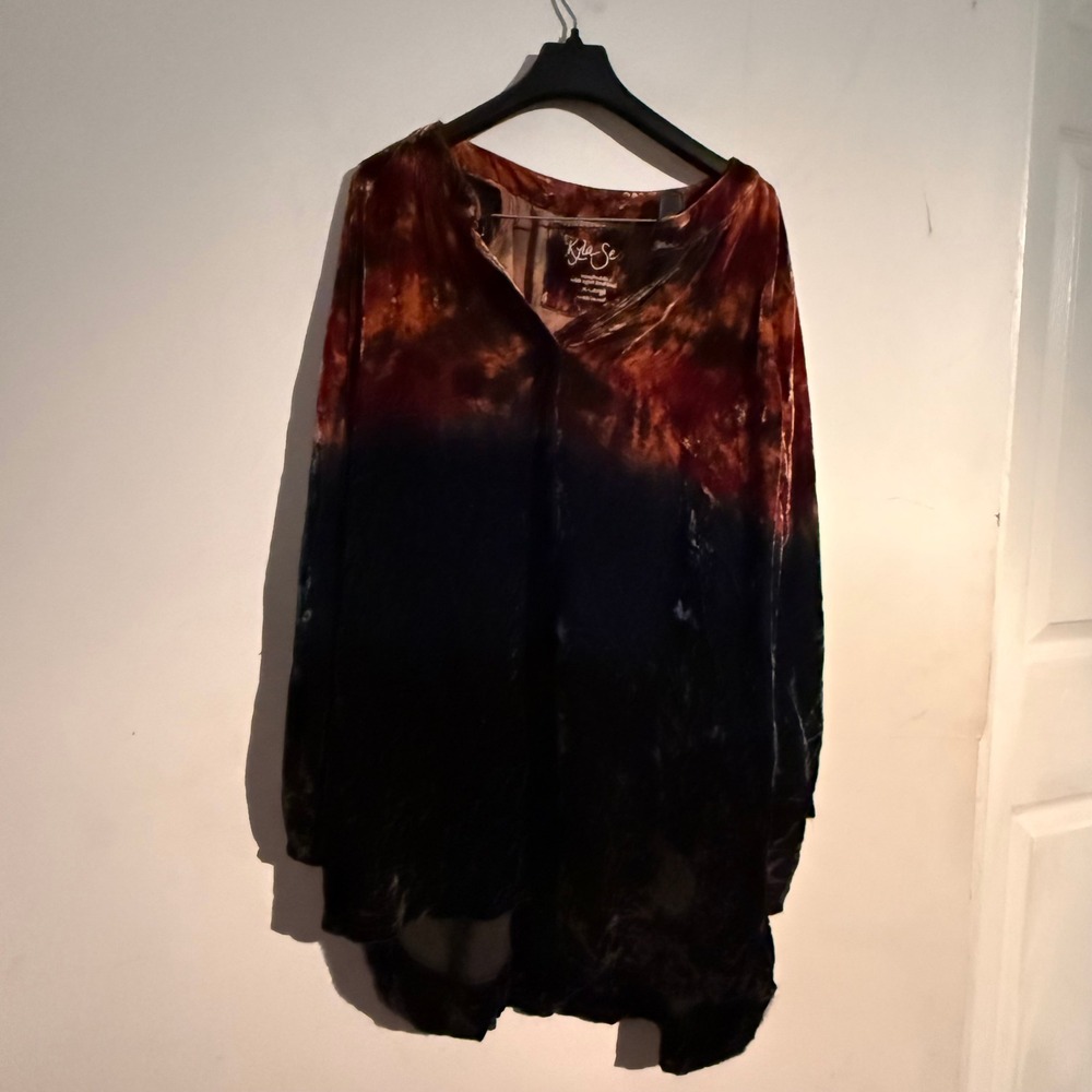 Kyla‎ Seo XL Crushed Velvet Colorful Tunic Handmade Dip Dye Boho Grunge Witchy